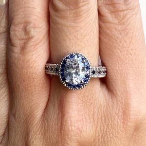 925 Silver filled Blue Sapphire Ring Size 7.